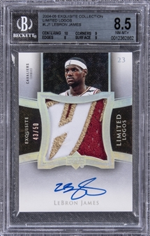 2004-05 UD "Exquisite Collection" Limited Logos #LJ1 LeBron James Signed Game Used Patch Card (#43/50) – BGS NM-MT+ 8.5/BGS 10